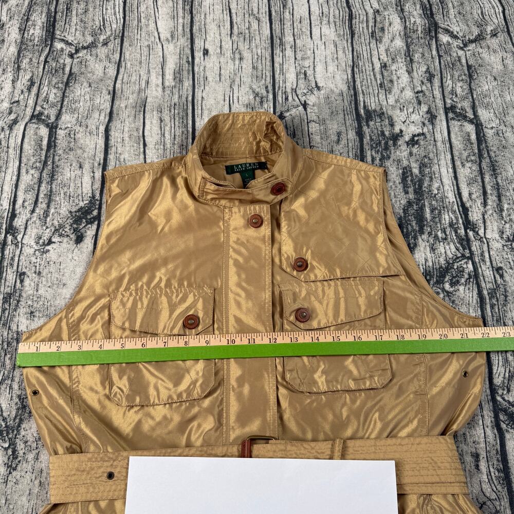 Lauren Ralph Lauren Utility Vest Women L Tan Belted Safari Cargo Sleeveless - Picture 13 of 16